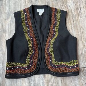 Vintage Hobby Horse Equestrian Vest Gold Small Embroidered Made in USA 80s